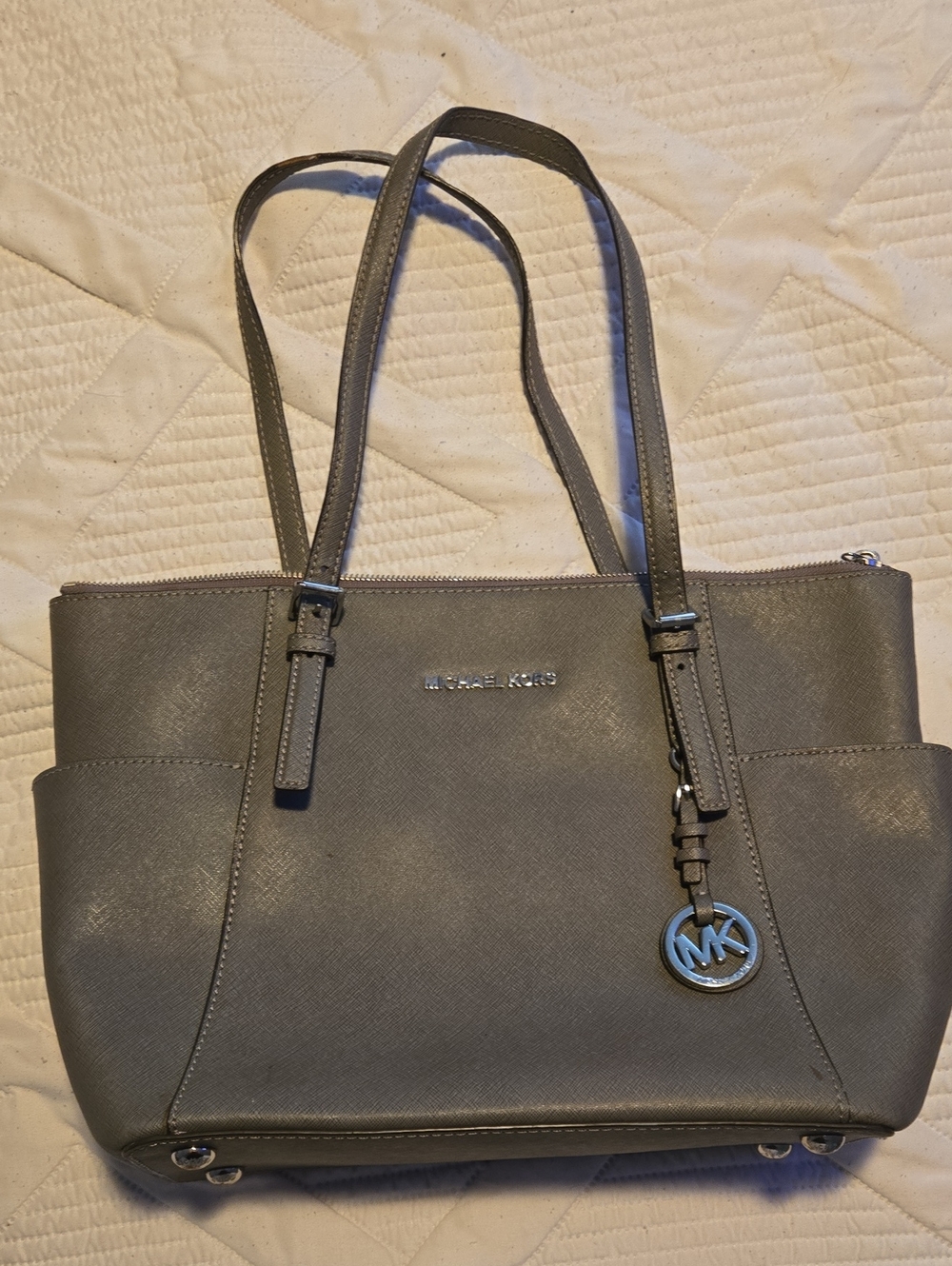 Michael Kors Charcoal Saffiano Leather Tote with MK Charm